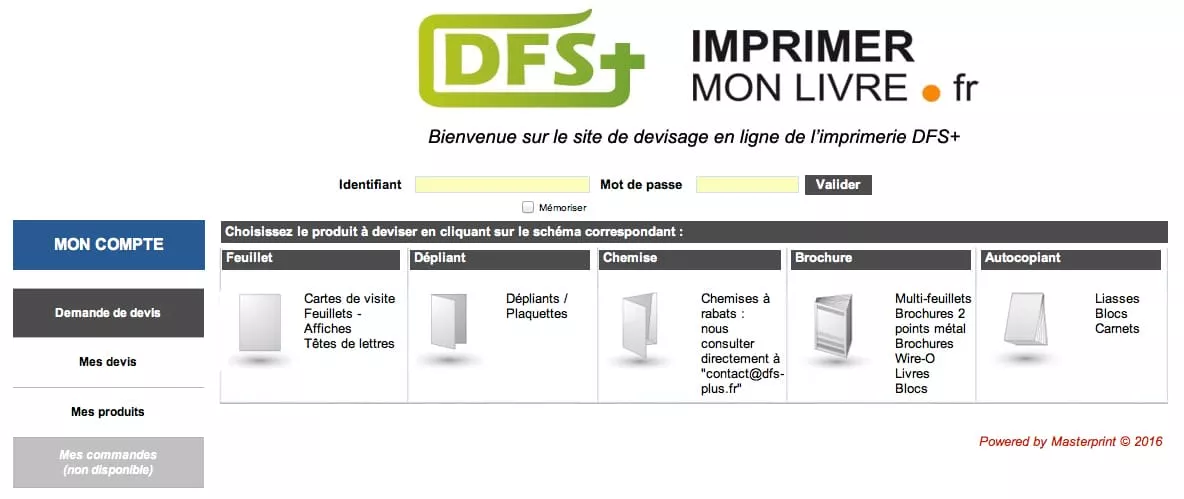 Web2Print Devisage en ligne chez DFS